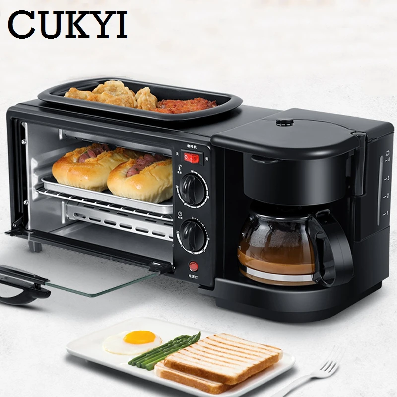 CUKYI Multifunction Breakfast Making Machine 3 in 1 Electric Coffee maker omelette frying pan bread pizza baking oven household 5