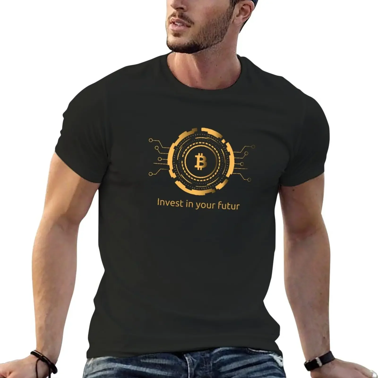 

invest in your futurBitcoin logo crypto-currency T-Shirt funnys summer top men clothes