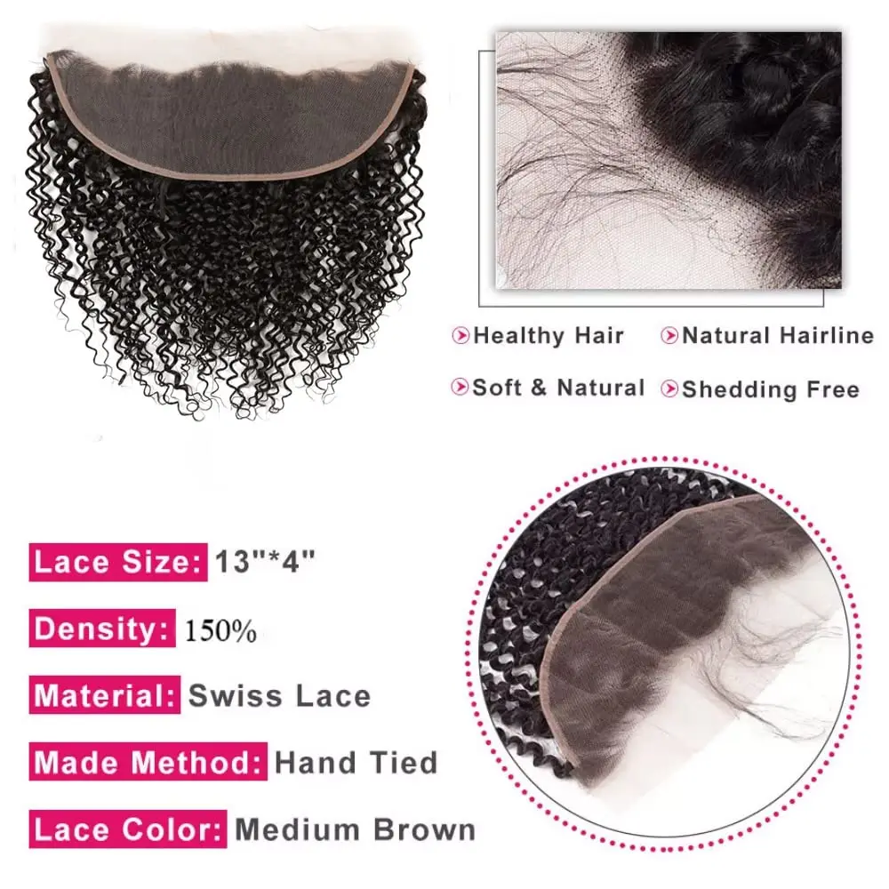 Curly Frontal Closure 13x4 Ear to Ear Transparent Lace Frontal Kinky Curly Brazilian Virgin Human Hair Pre Plucked