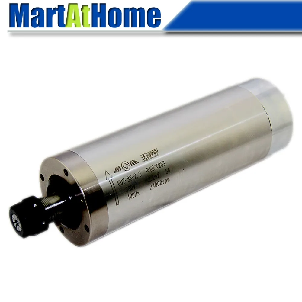 

High-speed 2.2KW Water-cooled CNC Spindle Motor 85*253mm 24000rpm 380V 400Hz ER20 0.88Nm 3*Bearings for CNC Router Engraving