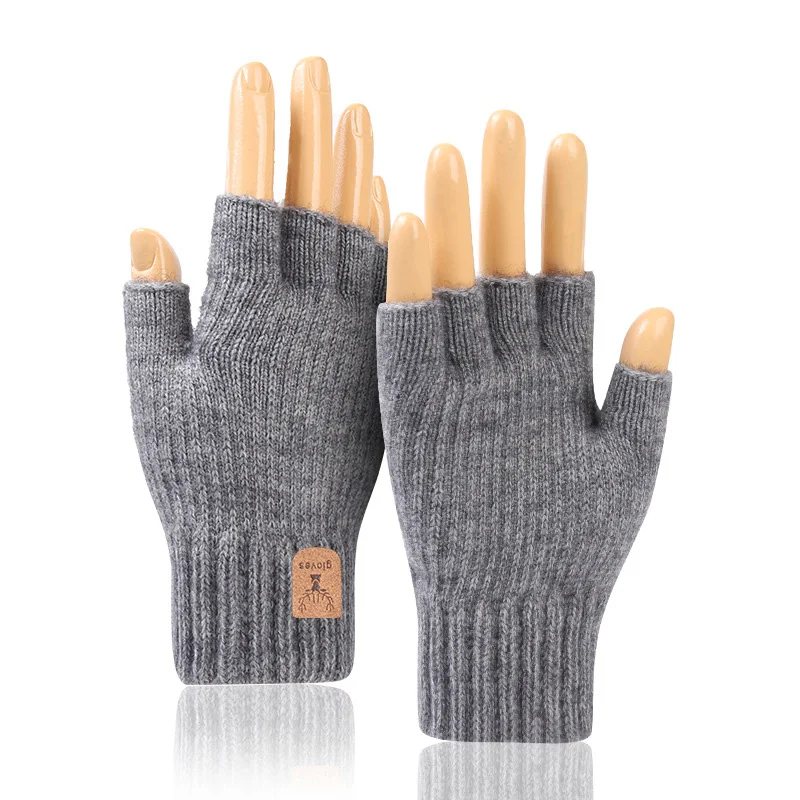 Winter Knitted Thick Thermal Half Finger Gloves Women Men Outdoor Warm Cycling Driving Fingerless Glove Touchscreen Mittens