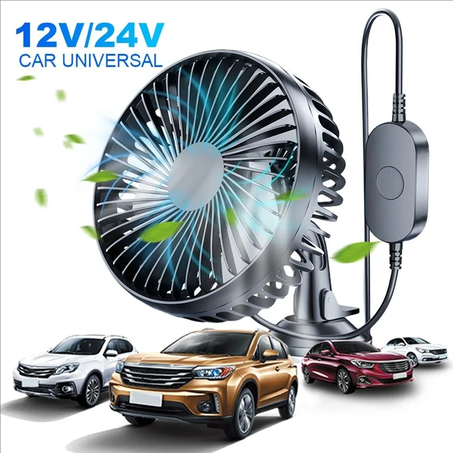 12V-24V 5W Car Fan Large Wind Three Speed Control Light Portable Suction Cup Single Head USB Interface Car Fan Car Accessories 3