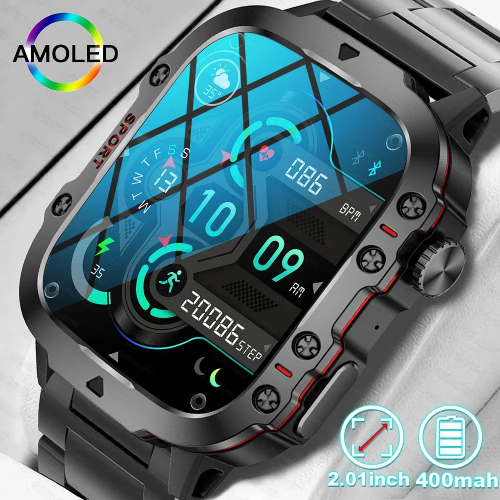 

New Rugged Military Black Smart Watch Men For Android Xiaomi Ios 3ATM Waterproof Sport Fitness Ai Voice Smartwatch Outdoor 2024