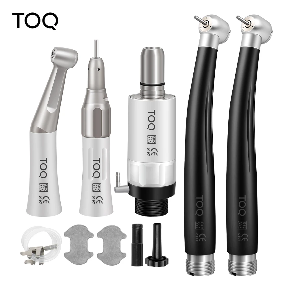 Dental Low Speed Handpiece Set With Air Turbine, Straight & Contra Angle - 2 Hole (Borden) Connection