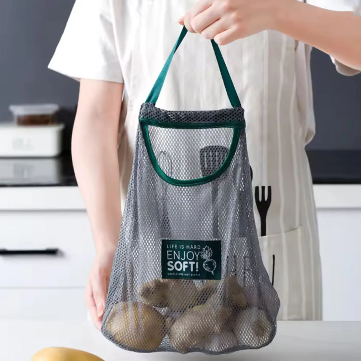 1pc-Reusable Storage Bags Kitchen Hanging Mesh Bag Home Fruit And Vegetable Storage Net Bag For Ginger Garlic Potatoes Onions