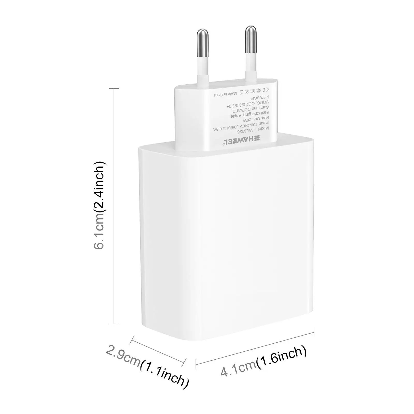 HAWEEL 20W Dual-Port USB-C/A Fast Charger Adapter for Huawei Honor Phone for Xiaomi Smartphone, EU Plug/US Plug