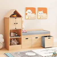 Kids Bookcase and Bookshelf with Reading Nook, Toy Storage Organizer for Kids, Oak Castle Wooden Bookcase with 3 Open Storage 1