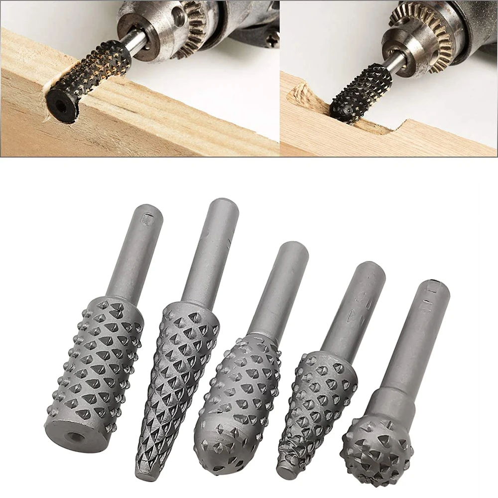 

5Pcs 1/4 Inch Shank HSS Rotary File Drill Set Woodworking Rasp Chisel Shaped Engraving Pattern Cutter Milling for Wood Craftmen