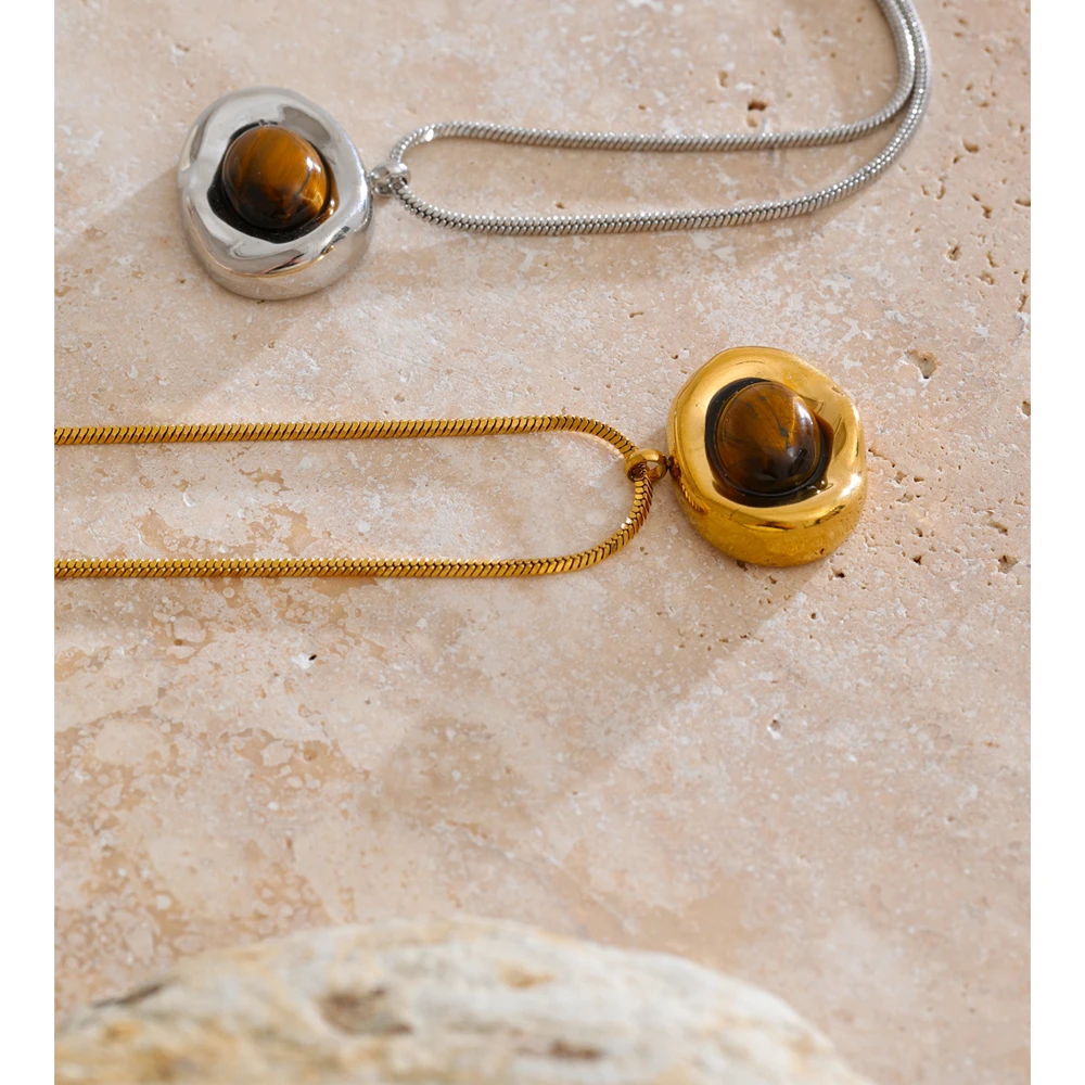 Yhpup Tiger Stone Necklace High Quality Stainless Steel