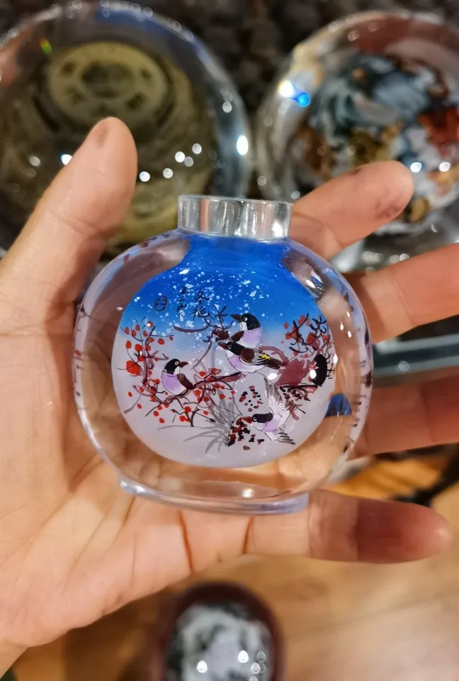 

inside Painted Snuff Bottle Artificial Crystal Small Flower Bird Pattern