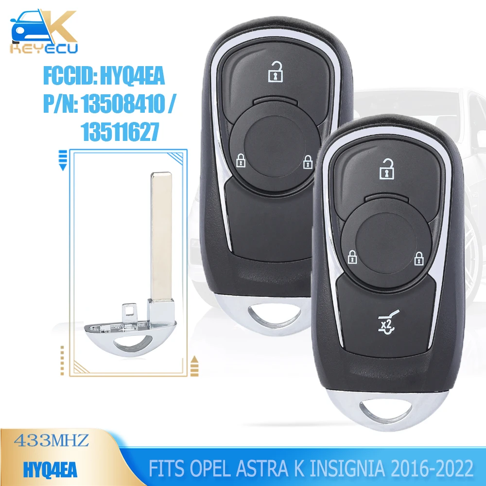 

KEYECU HYQ4EA 13508410 ,13511627 Fob 433MHz Smart Remote Key for Opel Astra K Insignia 2016 2017 2018 2019 2020 2021 2022