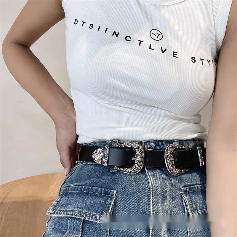 New Spicy Girl Doppia Testa Fibbia ad Ago Pantaloni Stile Semplice da Donna Cintura Tendenza Moda 23 Stagioni_voghion.com