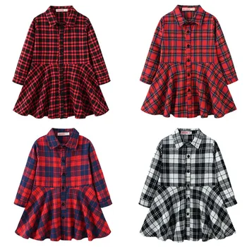 Christmas Kids Girs Dress Fashion Plaid Leisure Long Sleeved Dress Kids Party Dress Autumn Spring Casual Girl Dresses Clothing 1