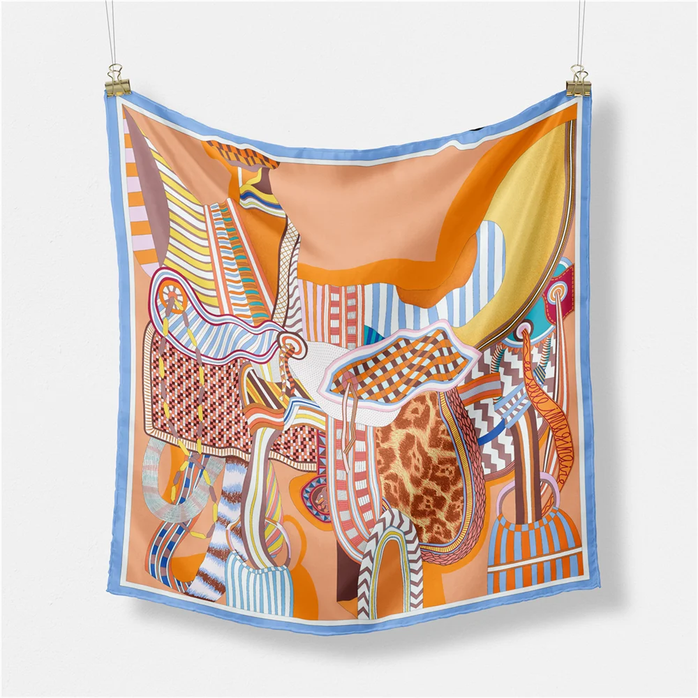 Twill Seide Schal Frau Sattel Malerei Quadrat Schals Wraps Bandana Kleine Hijab Seide Foulards Krawatte Stirnband Halstuch 53CM – Detail 11