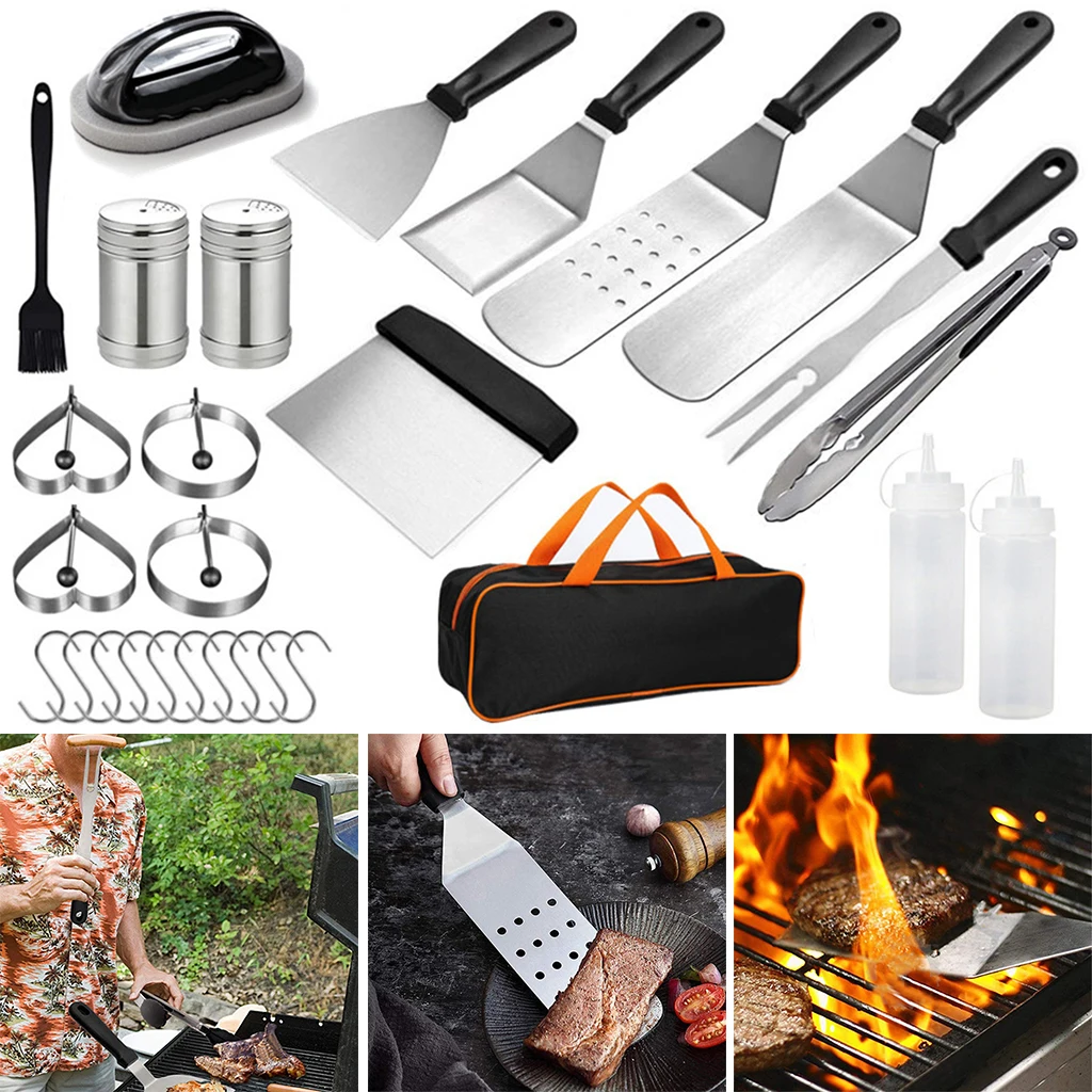 15Pcs BBQ Tools Set Utensils Grill Accessories Egg Rings Spatula Kitchen