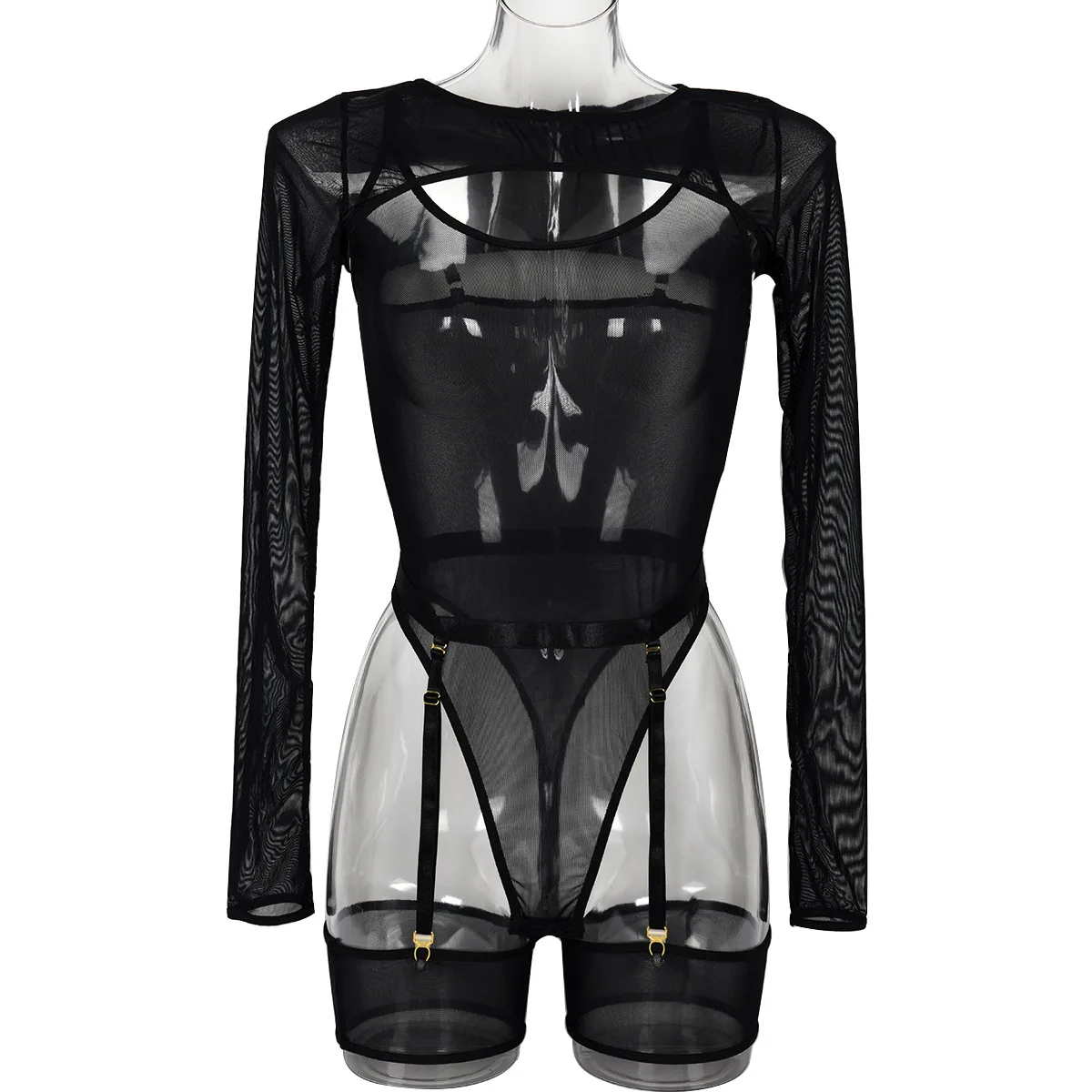 Sheer Lace Bodysuit for Women - Green See Through Teddy with Garter Belt & Cut Out Design Retro Lingerie Set Sexy Clubwear