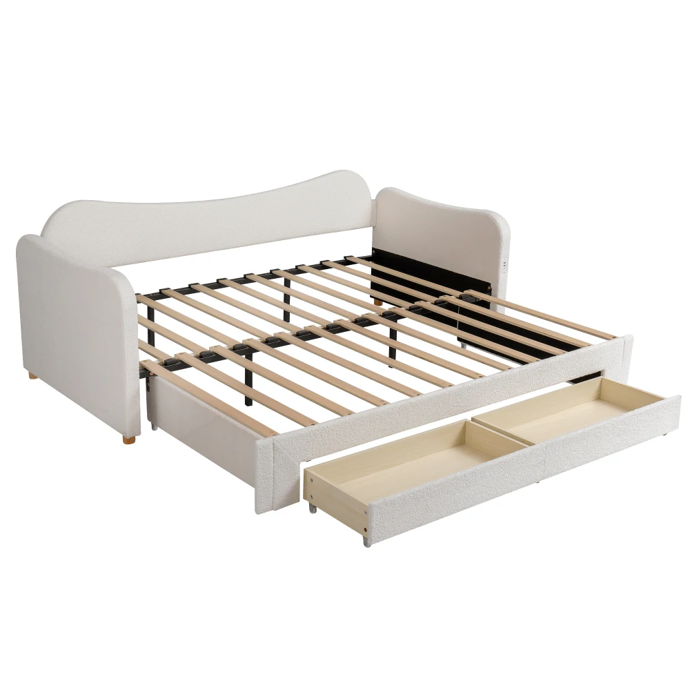 90 x 200 cm großes Polsterbett, Tagesbett, modernes Schlafsofa, mit 2 Schubladen zur Aufbewahrung, ausziehbar auf 180 cm, mit USB-Anschluss, für Schlafzimmer – Detail 8