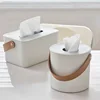 Portable Household Tissue Box Round Square Napkin Storage Box for Table Top of Tea Table Restaurant Modern Simplicity White 1