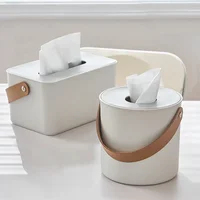 Portable Household Tissue Box Round Square Napkin Storage Box for Table Top of Tea Table Restaurant Modern Simplicity White 1