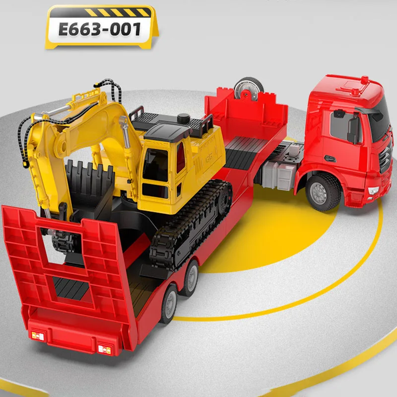 Double E663 Remote-controlled Flatbed Trailer Excavator Set Engineering Toy Car Boy And Girl Birthday Gift 2
