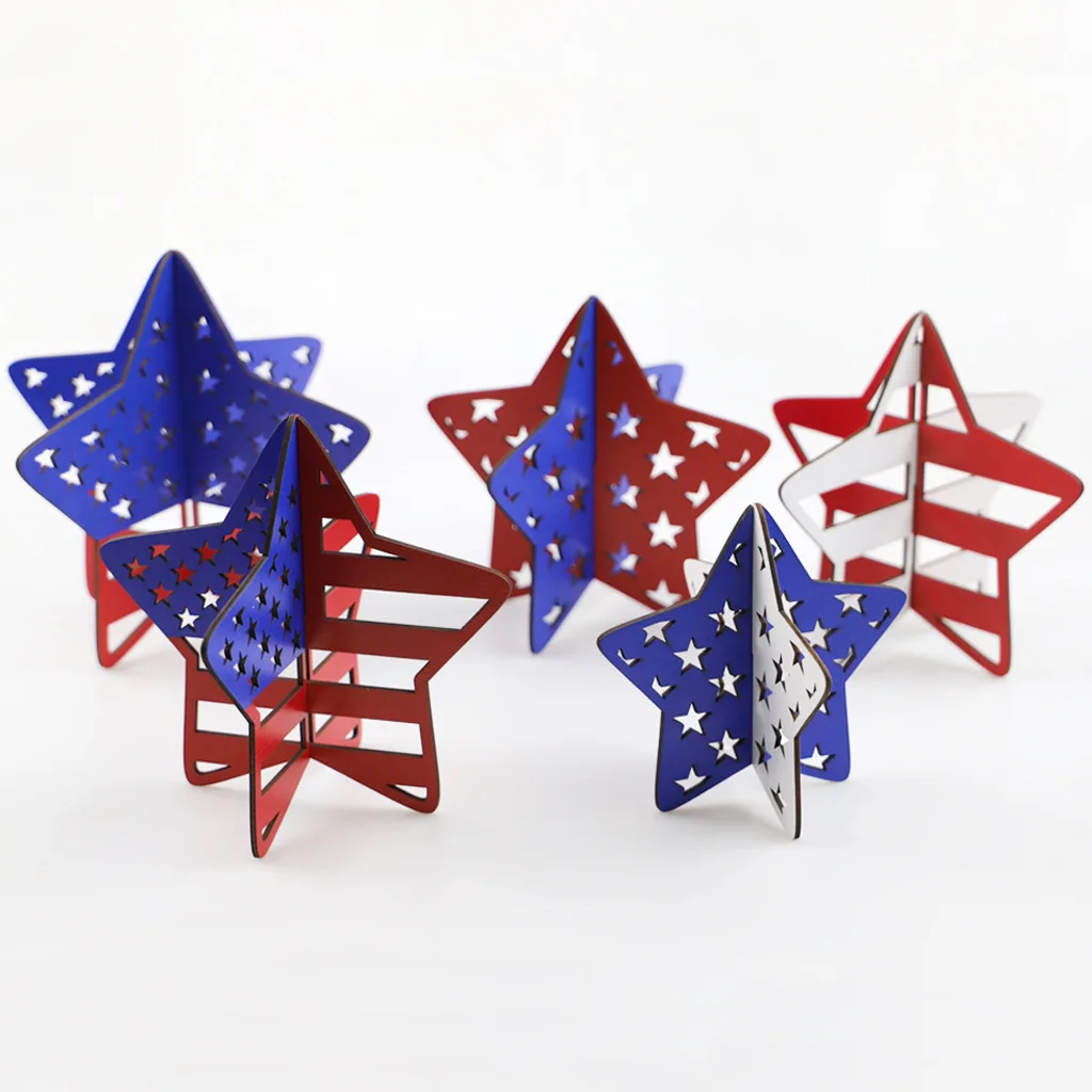 

2022 New American Independence Day Wooden Pentagram 5 Sets Home Desktop Scene Decoration July 4th Party Ornament Accessories