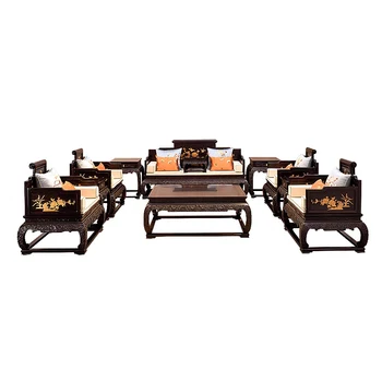 mahogany sofa combination living room new chinese villa full set of carved chinese red sandalwood furniture