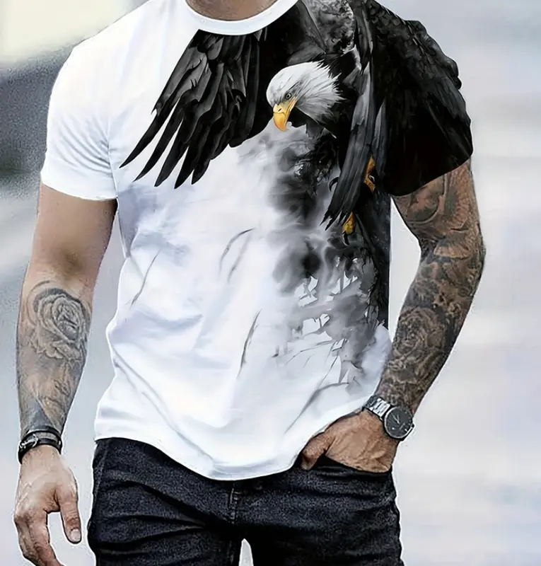 Men's Summer Fashion T-shirt Eagle 3D Printed Short sleeved T-shirt Summer Outdoor Leisure Quick drying Breathable T-shirt - Image 5