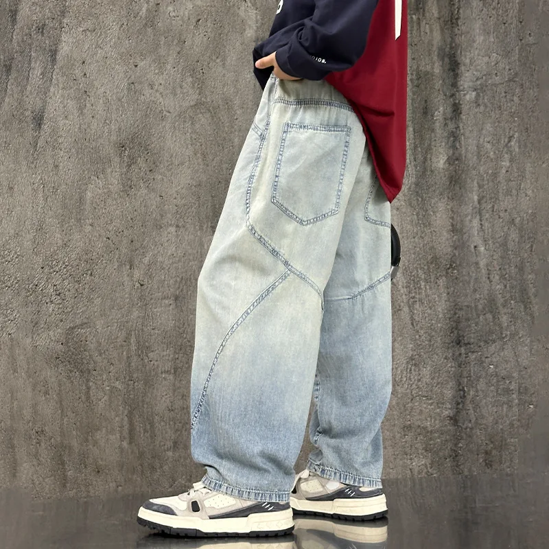 여름 어린이 어린이 경량 그라데이션 블루 진 소년 캐주얼 모기 방지 데님 바지 어린이 봄 얇은 바지