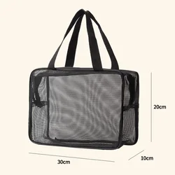 Compact Black Mesh Toiletry and Shower Caddy Organizer - Quick Dry Portable Bag with Handle for Travel, Gym, and Swimming Essentials (Black Large)