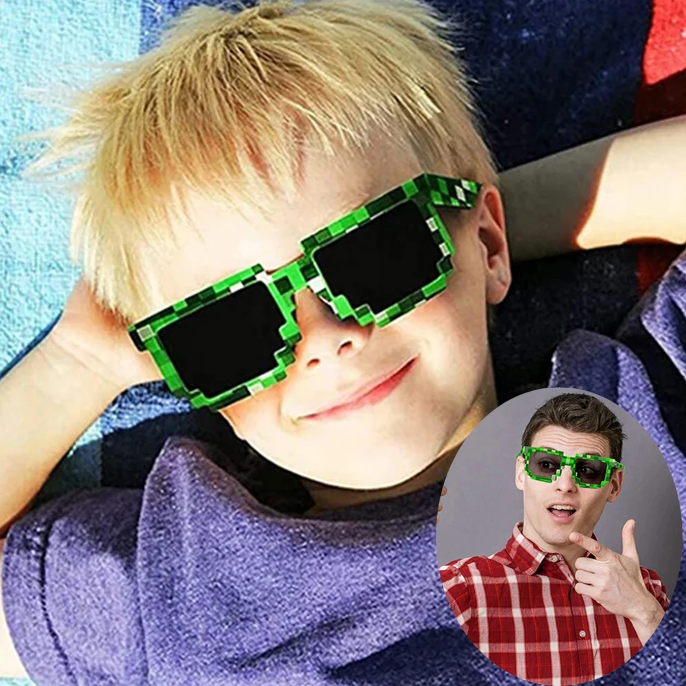 Fashion Sunglasses Children Kids New Fashion Creeper Glasses Novelty Mosaic Funny Goggles Boys Girls Pixel Eyewear