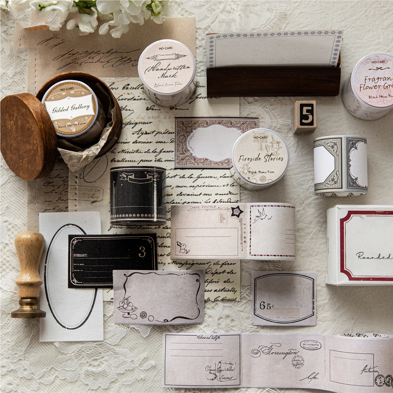 메모 블랭크 시그니처 시리즈 빈티지 스탬프 테두리 라벨 풍경 테이프 창의적인..