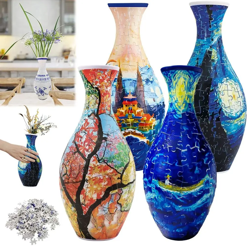 160 Curved Plastic Puzzle 3D Puzzlef Flower Vase DIY Arts Flower Arrangements Puzzle Kit Housewarming Gift Home Ornaments