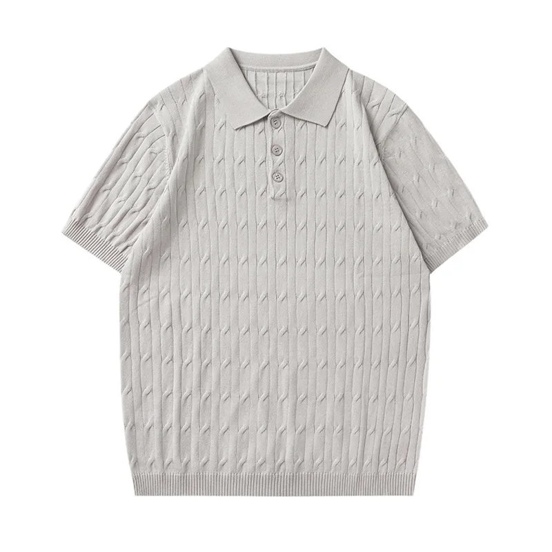 Polo a maniche corte da uomo in maglia stile Old Money con risvolto e dettagli intrecciati, nuova collezione Estate 2026 - immagine 5