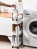 3/4 Layer Kitchen Gap Storage Rack White Freestanding Multilayer Rolling Utility Mobile Cart Bathroom Slim Slide Organizer Shelf 3