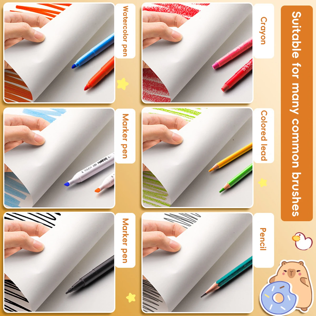 1pcs Kawai Capybara Picture Book A4 Thickened 50 Sheets of Paper Children's Blank Sketch Art School Students' Drawing Supplies 4