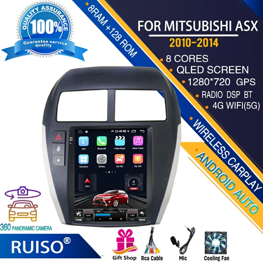 

Dvd-плеер RUISO для серии Tesla для Mitsubishi ASX 2010-2014, автомагнитола, стерео, мультимедийный монитор, 4G, GPS, carplay, android, авто