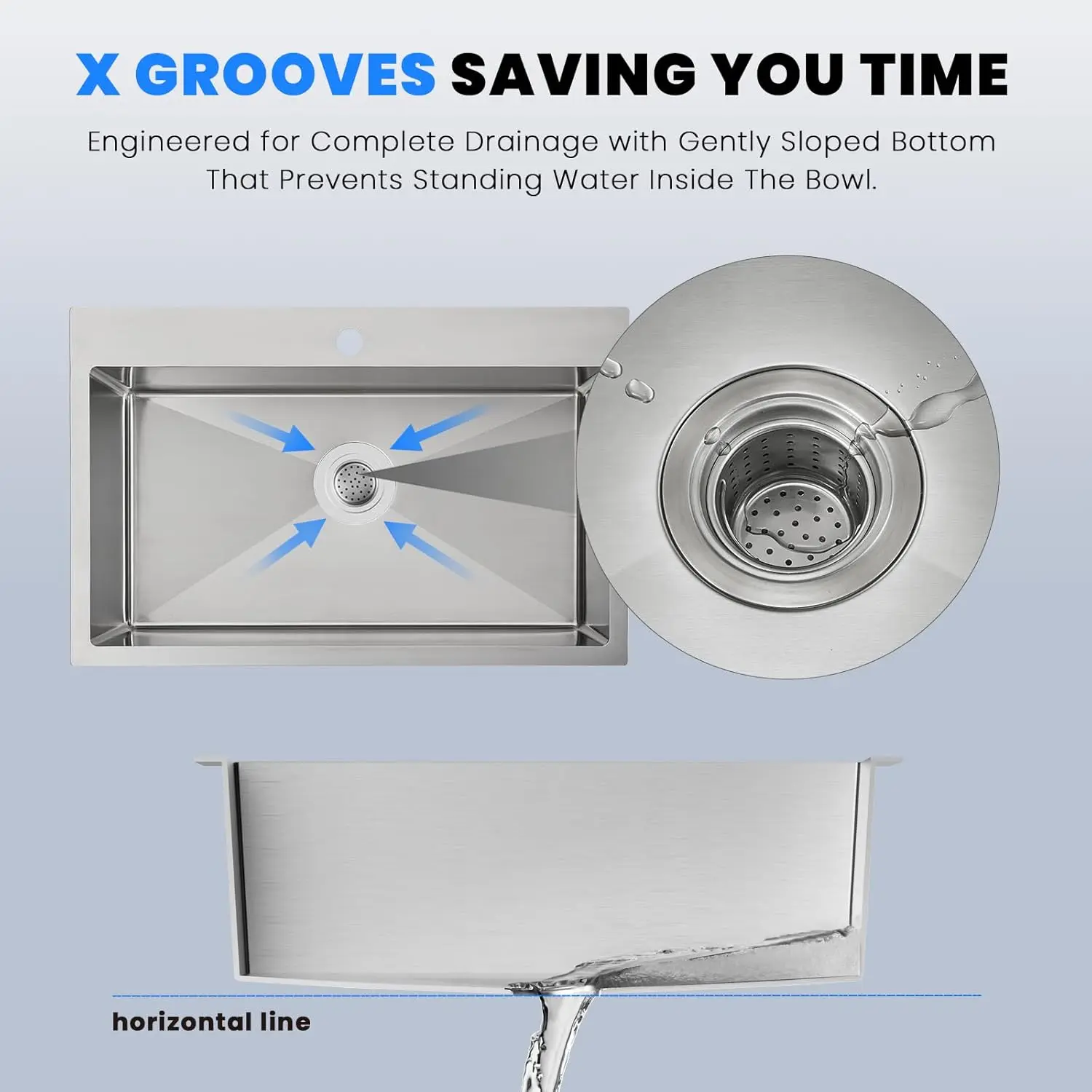 ROVATE 28&times;20 Inch Drop In SUS 304 Kitchen Sink Top mount Stainless Steel 9 Inch Deep Single Bowl Kitchen Sinks Brushed Nickel