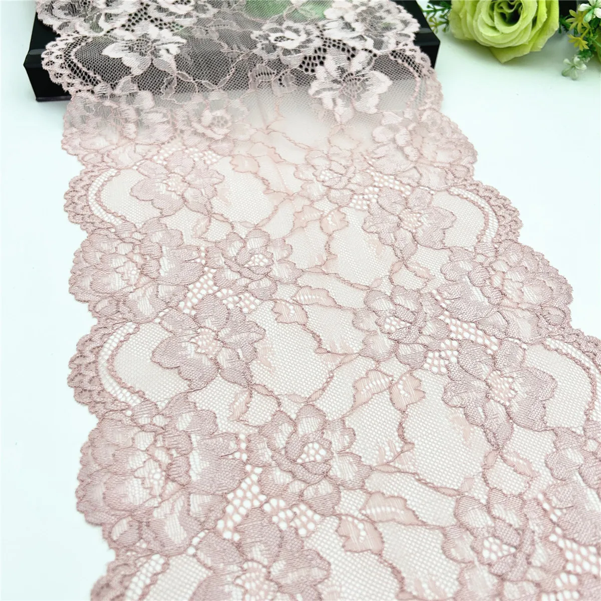 3y/lot Width 24cm Pink Elastic Stretch Lace Trim 3