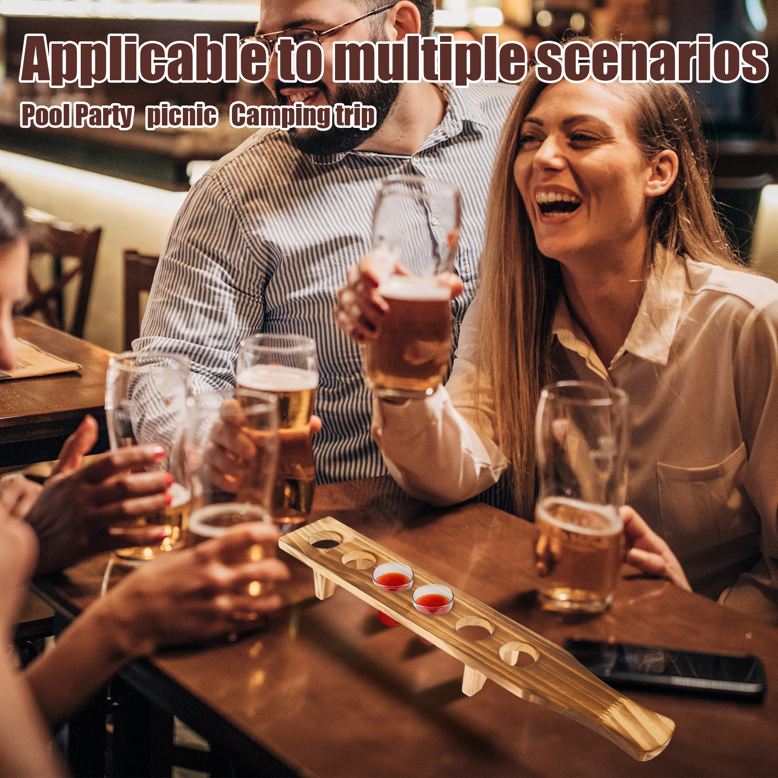 2Pcs Shot Glass Tray Wooden Shot Glass Holder with 6 Holes Wine Glasses Holder Shots Wine Cup Trays for 1.4inch Diameter Glasses