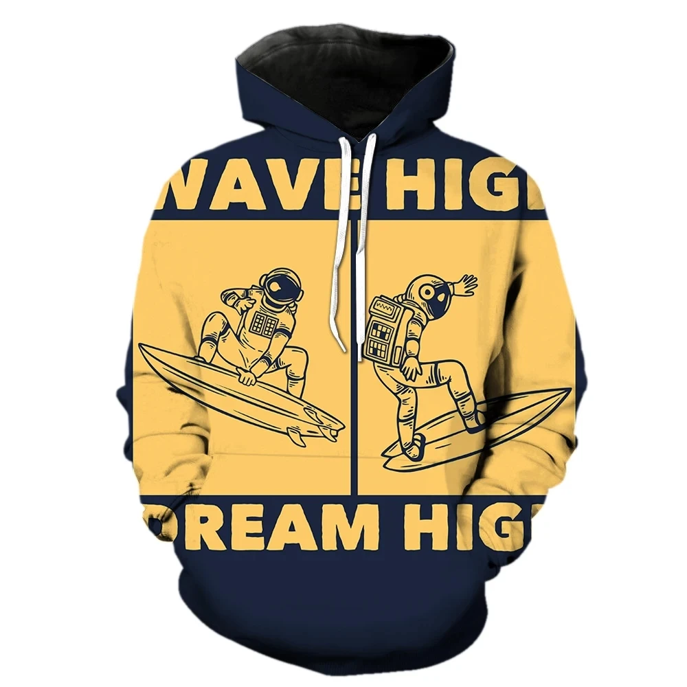 Autumn and Winter Fashion New Space Man Fun Printed Hooded Pullover for Men's Large Sports Long sleeved Clothing Sweater XXS-6XL