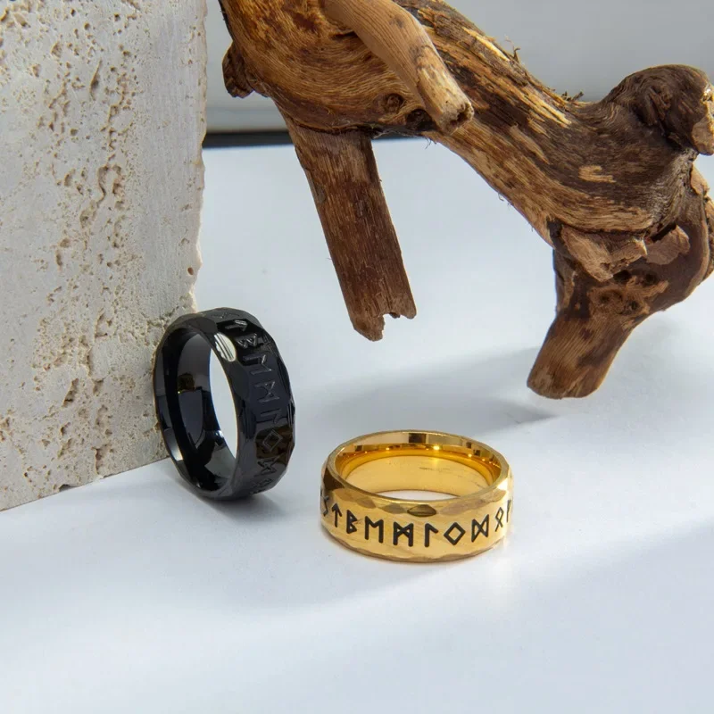 Vintage Nordic Viking Pirate Rune Stainless Steel Antique Rings Fashionable Men and Women Talismans Couple Party Jewelry Gifts 3