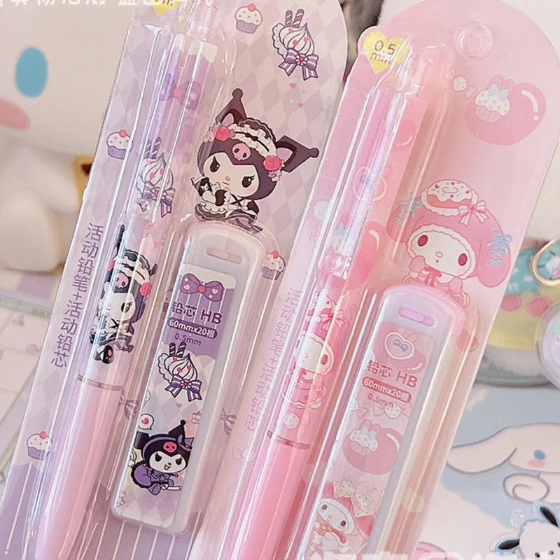 4Pcs/Set Writing Pencils Set Sanrio Melody Kuromi Cinnamoroll Pochacco Mechanical 0.5mm Press Office Students Stationery Kids Gifts