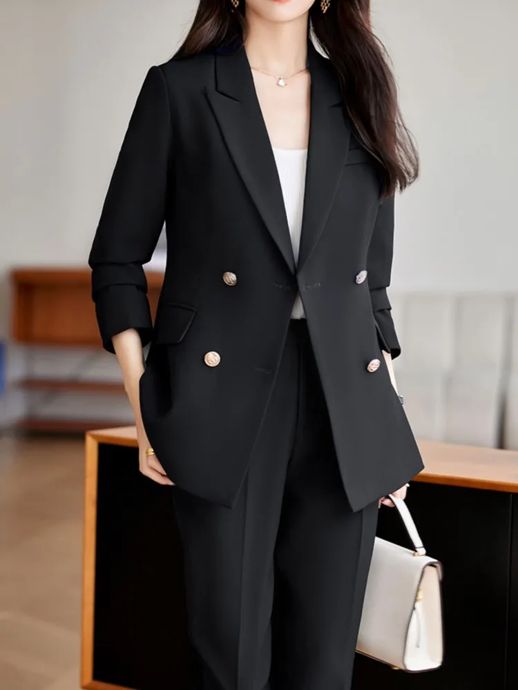 Autumn Women Fashion Solid Elegant Office Trousers Suit Vintage Slim Casual Blazer Jackets Pencil Pantsuit Female Two Pieces Set