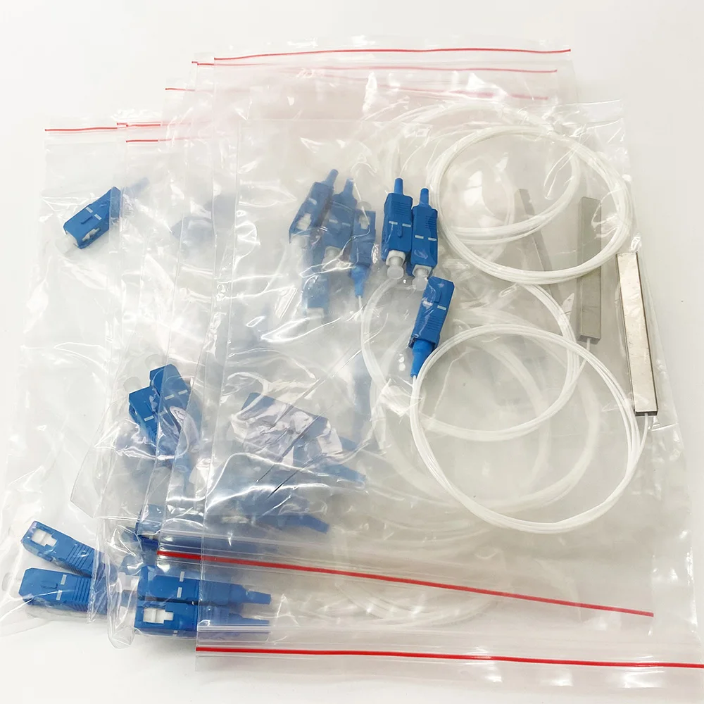 10 PCS Optical Splitter SC UPC 0.9mm 1X2 FTTH Fiber Optic Splitter SC UPC PLC Optical Coupler Singlemode Simplex Steel Pipe PVC