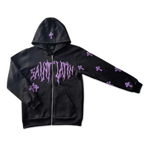 Y2k Men Emo Streetwear Hoodie Zip Up 스웨터 요정 그런지 풀오버 오버 오버 사이즈 레터 크로스 고스 자켓 탑스 후드 의류, 스트리트웨어 남성용 3