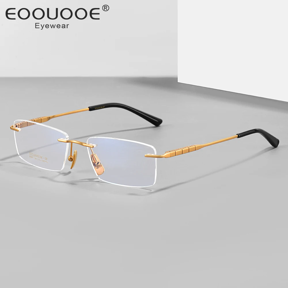 

Ultralight Pure Titanium Rimless Men Glasses Frame Eyewear Rectangular Frameless Male Eyeglasses Myopia Prescription Spectacles