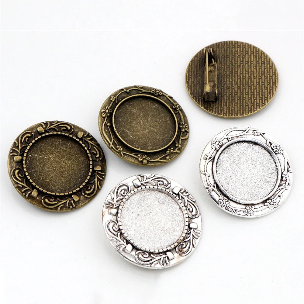 5pcs 20mm Innere Größe 2 Stil Antike Silber Überzogene und Antike Bronze Brosche Pin Cabochon Basis Einstellung
