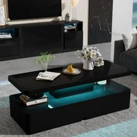 Double-Layer Design for Living Room Green Coffee Table Modern Stylish Coffee Table With 16 Colors LED Lights Black Furniture 1