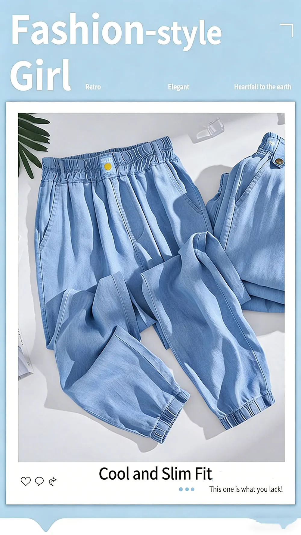 Plus Size Ice Silk Denim Pants Yoga Sports Thin Loose Style Women's Summer Casual Wide Leg Pants Harajuku Style Loose Waist
