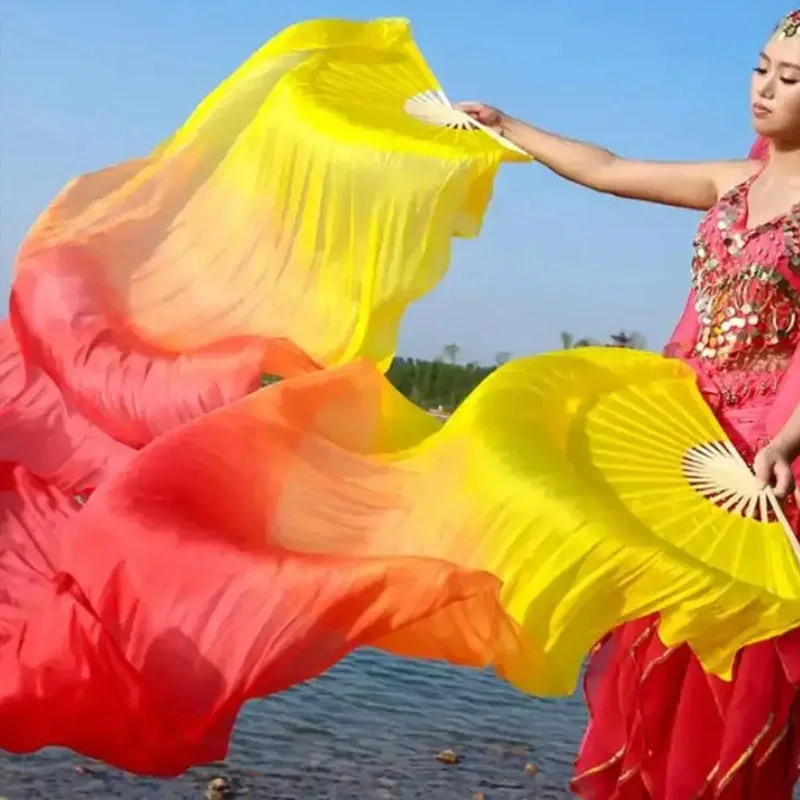 Long Gradient Color Silk Fans For Dancer Practice Home Decor Crafts Ethnic Dancing Performance